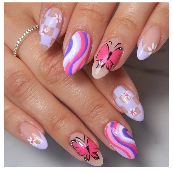 6 Packs (144 Pcs) Flower Press on Nails Medium Almond Fake Nails - Picture 5 of 7